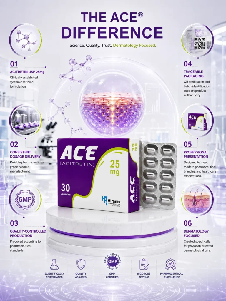 ACE® (Acitretin) 25mg Capsules | Advanced Oral Retinoid Therapy for Severe Psoriasis. ACE® (Acitretin) 25mg Capsules | Advanced Oral Retinoid Therapy for Severe Psoriasis. -