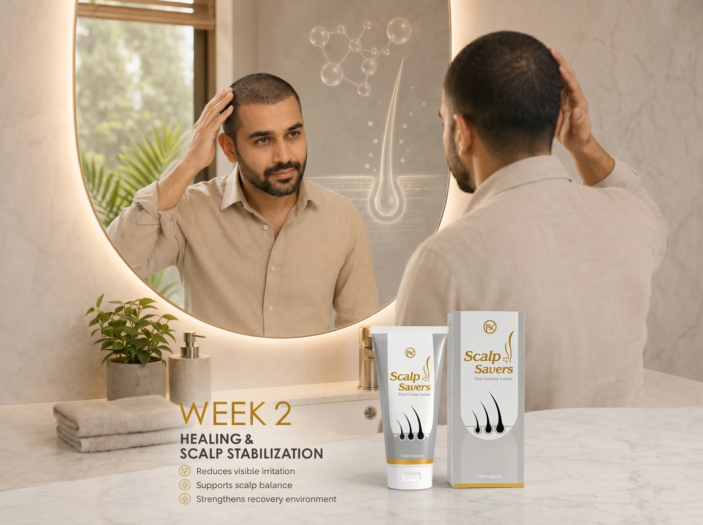 Scalp Saver Week 2 scalp healing with Scalp Savers Hair Creamy Lotion.