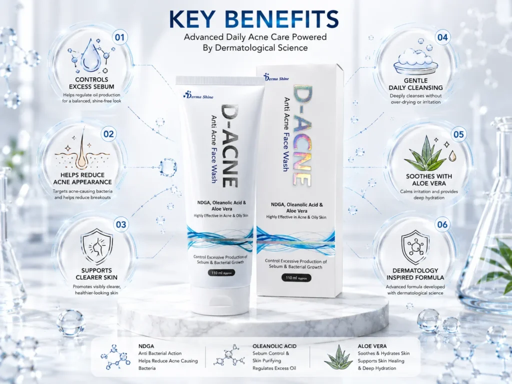 D-ACNE Anti Acne Face Wash D-ACNE Face Wash hero product display with soft shadows and elegant studio lighting