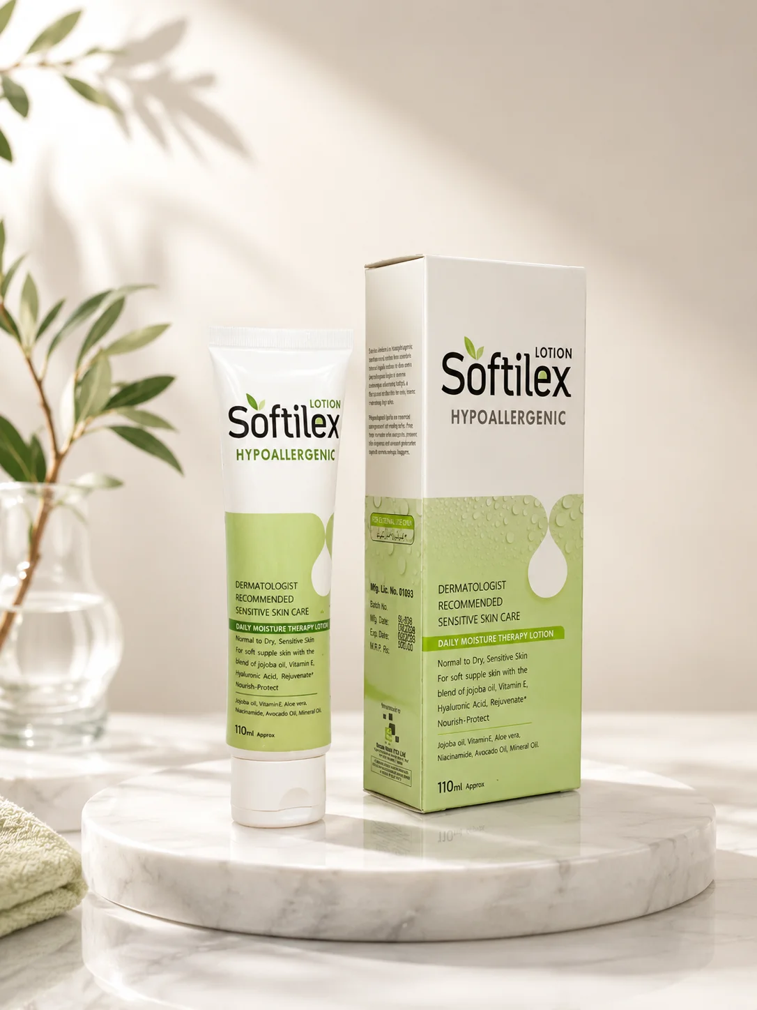 Softilex® Hypoallergenic Lotion Softilex cream with smooth texture and glass spatula