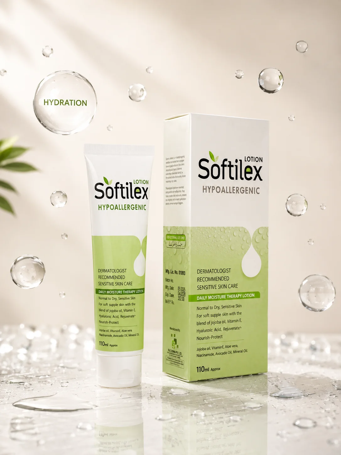 Softilex® Hypoallergenic Lotion Softilex product display with soft natural lighting